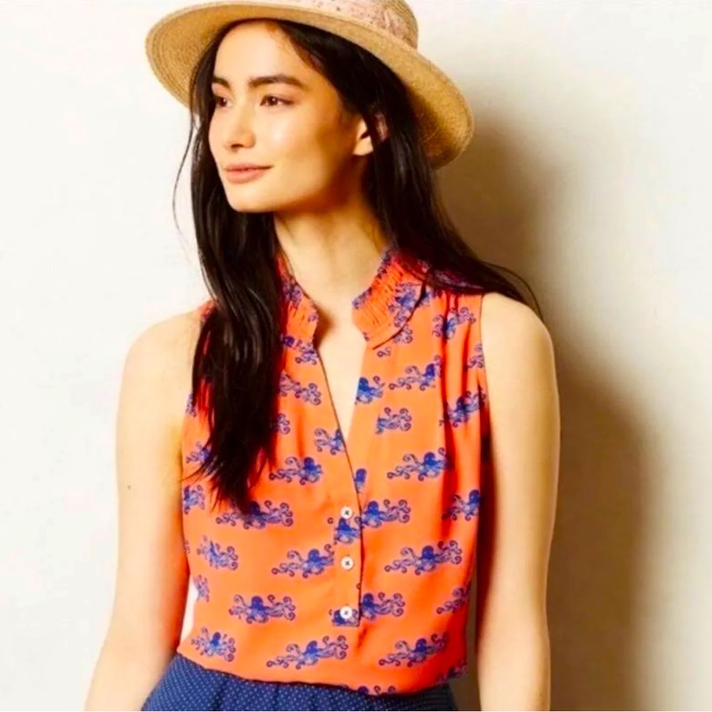 Anthropologie Maeve Orange Sleeves Top